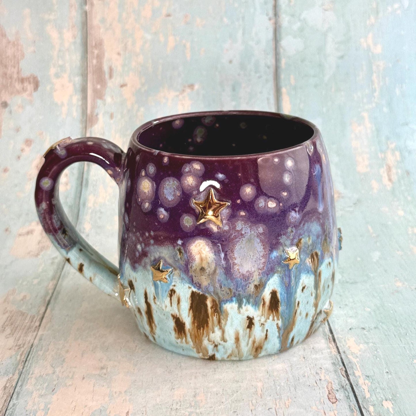 Purple, Blue & Gold Moon Celestial Mug, Large Ceramic Cup - FJD Ceramics