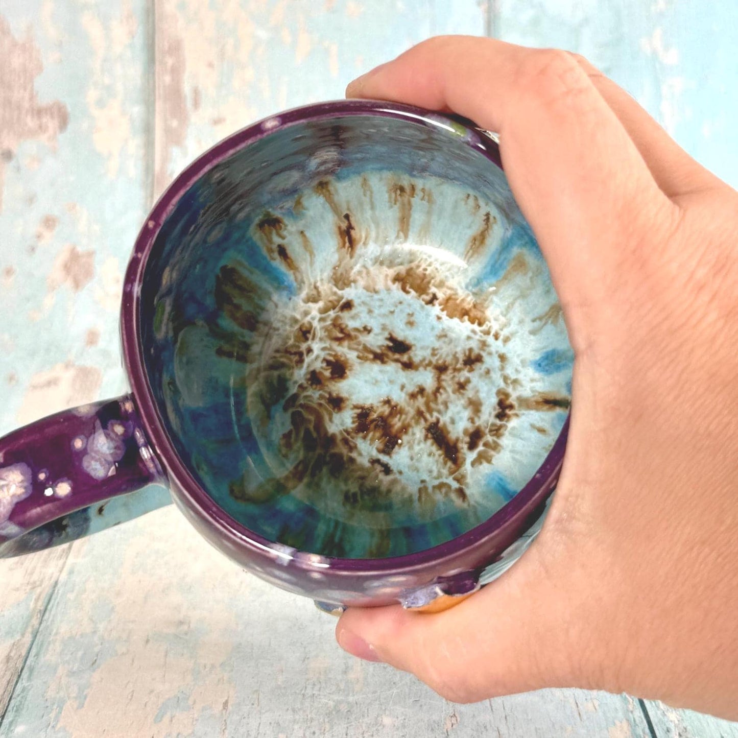 Purple, Blue & Gold Moon Celestial Mug, Large Ceramic Cup - FJD Ceramics