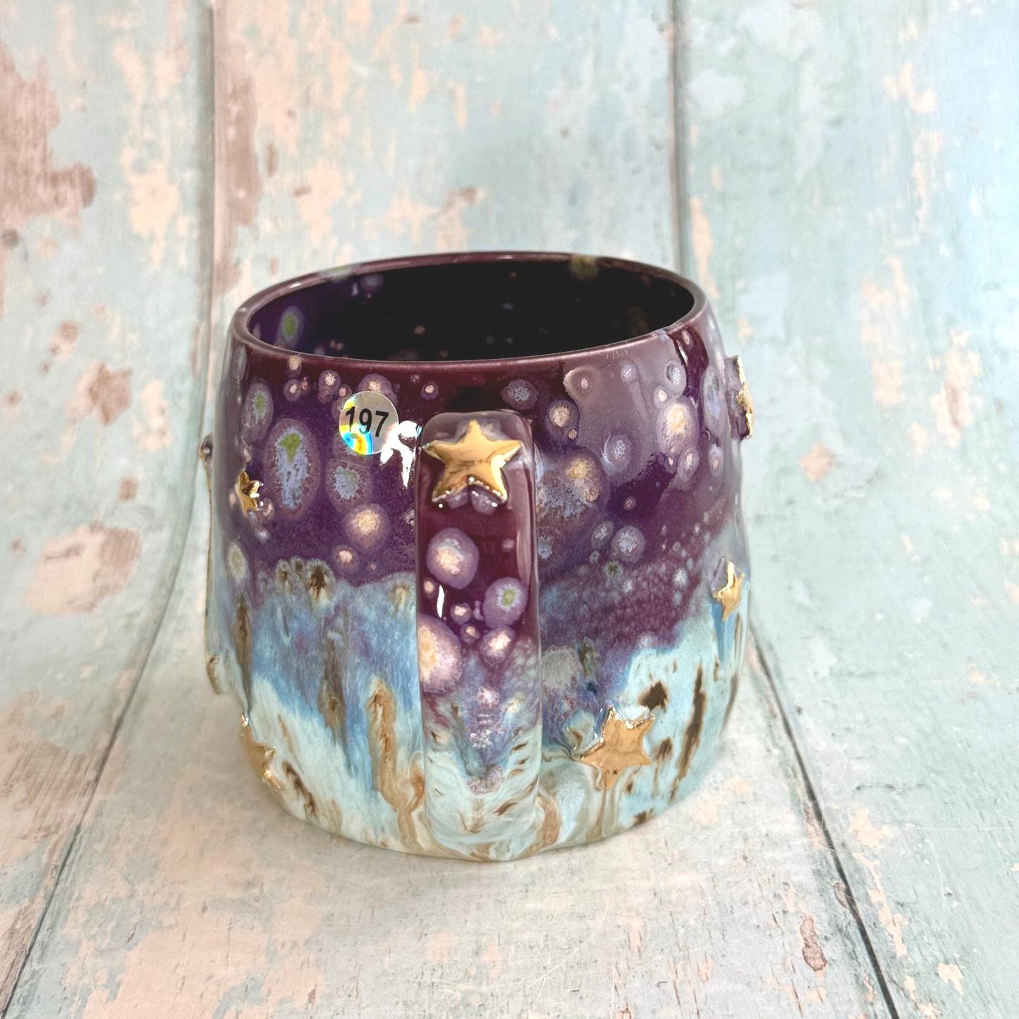 Purple, Blue & Gold Moon Celestial Mug, Large Ceramic Cup - FJD Ceramics