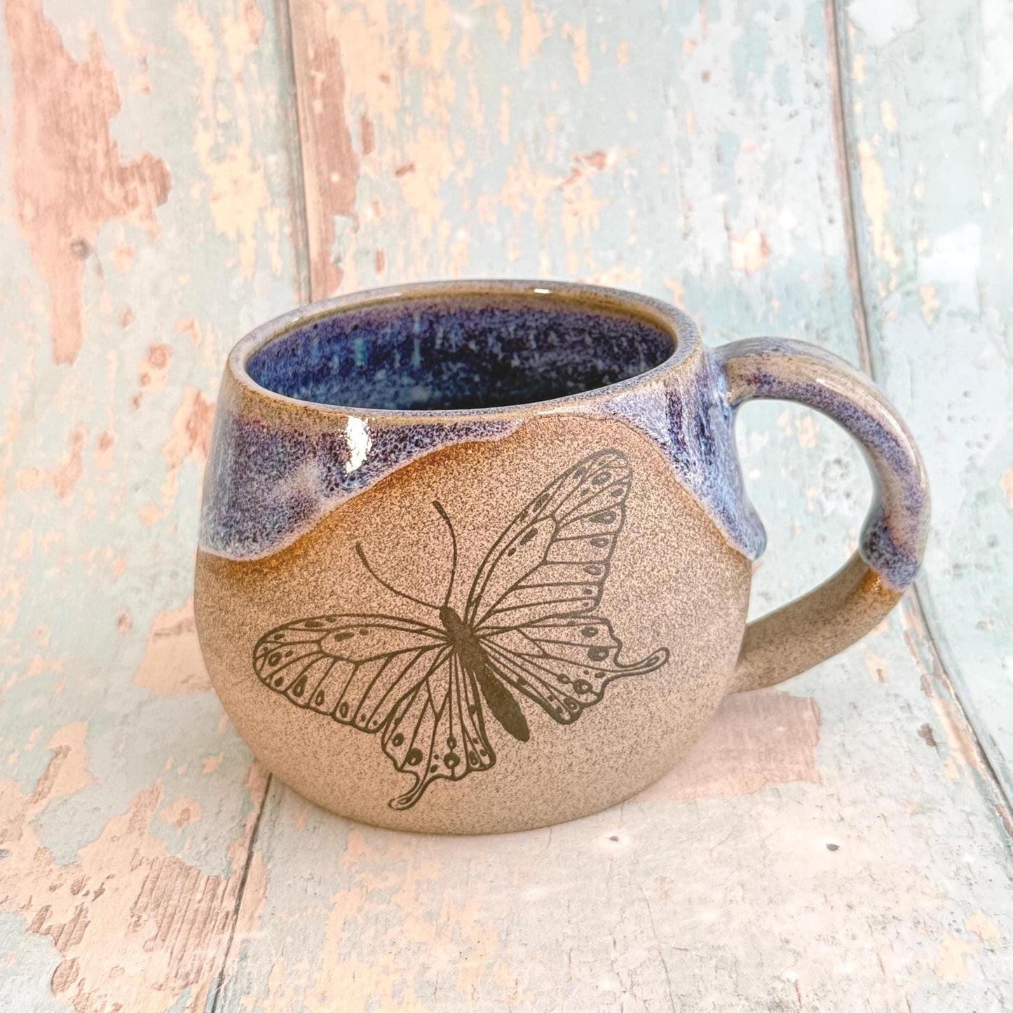 Purple Butterfly Mug, Large Ceramic Cup - FJD Ceramics