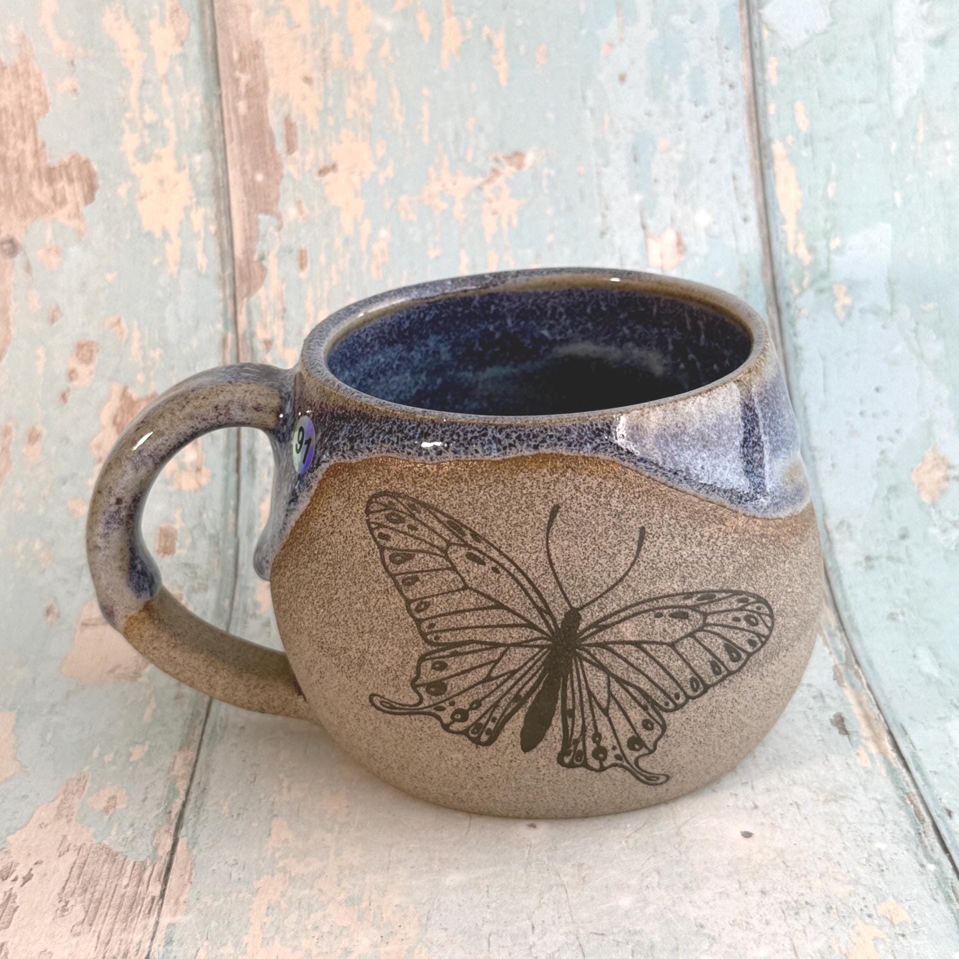 Purple Butterfly Mug, Large Ceramic Cup - FJD Ceramics