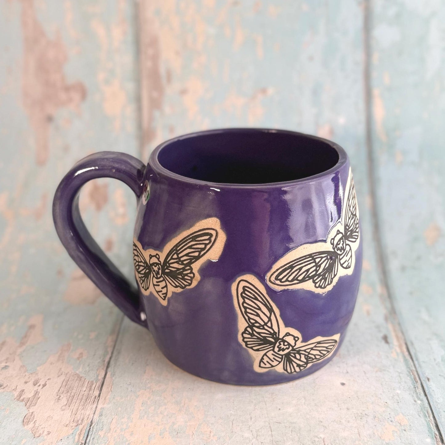 Purple Cicadas Mug, Large Ceramic Cup - FJD Ceramics