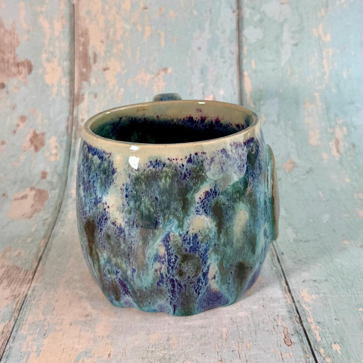 Purple, Geen & Silver Moon Celestial Mug, Large Ceramic Cup - FJD Ceramics