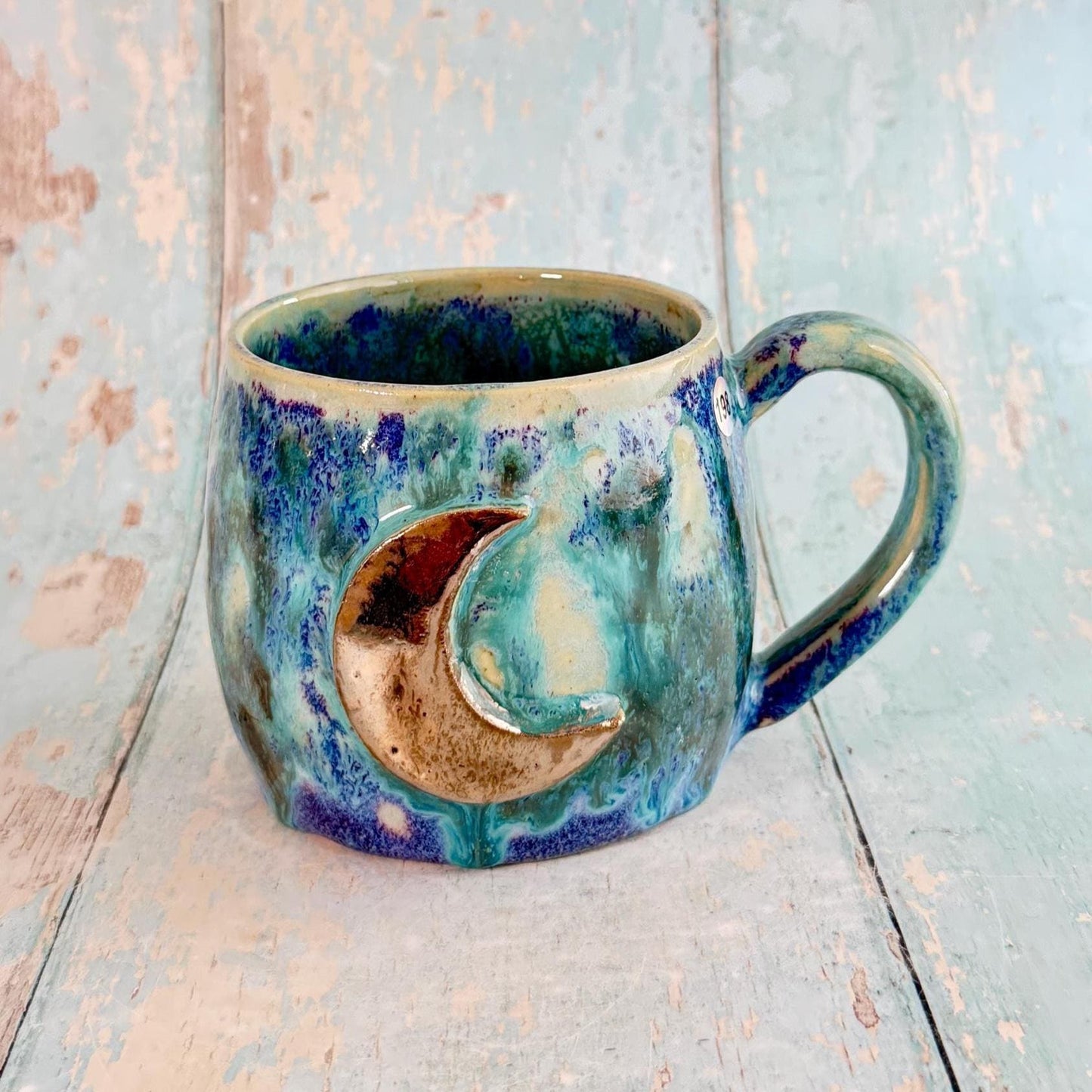 Purple, Geen & Silver Moon Celestial Mug, Large Ceramic Cup - FJD Ceramics