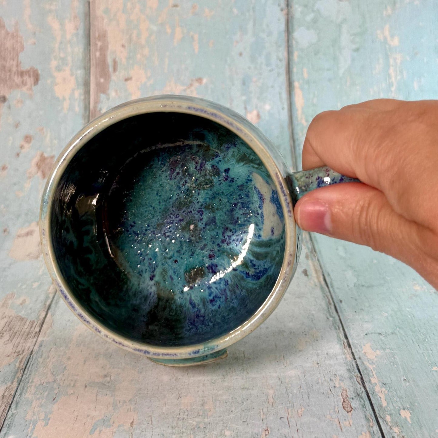 Purple, Geen & Silver Moon Celestial Mug, Large Ceramic Cup - FJD Ceramics