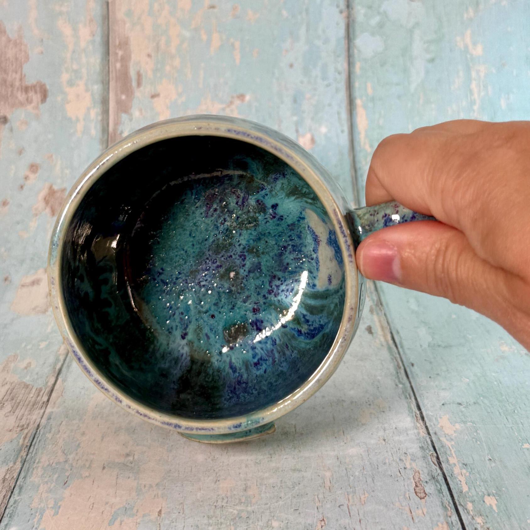 Purple, Geen & Silver Moon Celestial Mug, Large Ceramic Cup - FJD Ceramics