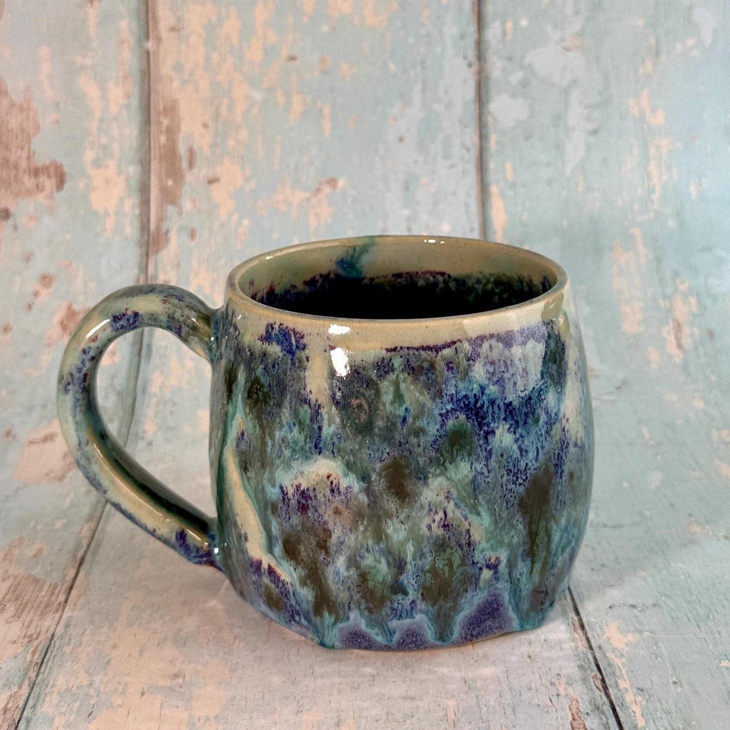 Purple, Geen & Silver Moon Celestial Mug, Large Ceramic Cup - FJD Ceramics