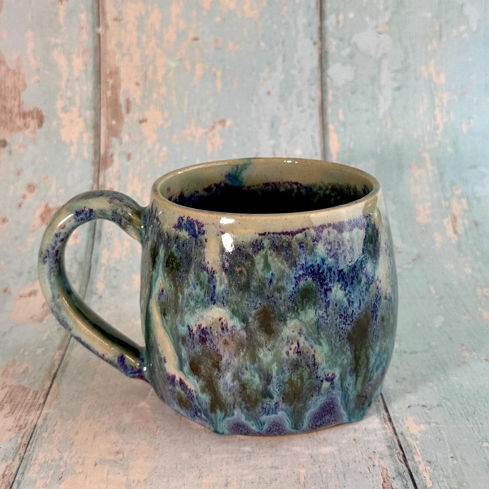 Purple, Geen & Silver Moon Celestial Mug, Large Ceramic Cup - FJD Ceramics