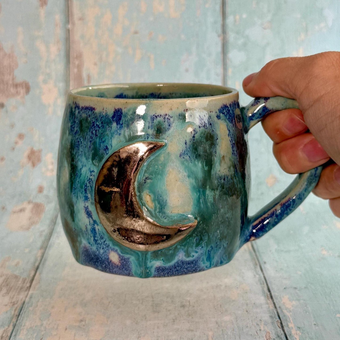 Purple, Geen & Silver Moon Celestial Mug, Large Ceramic Cup - FJD Ceramics