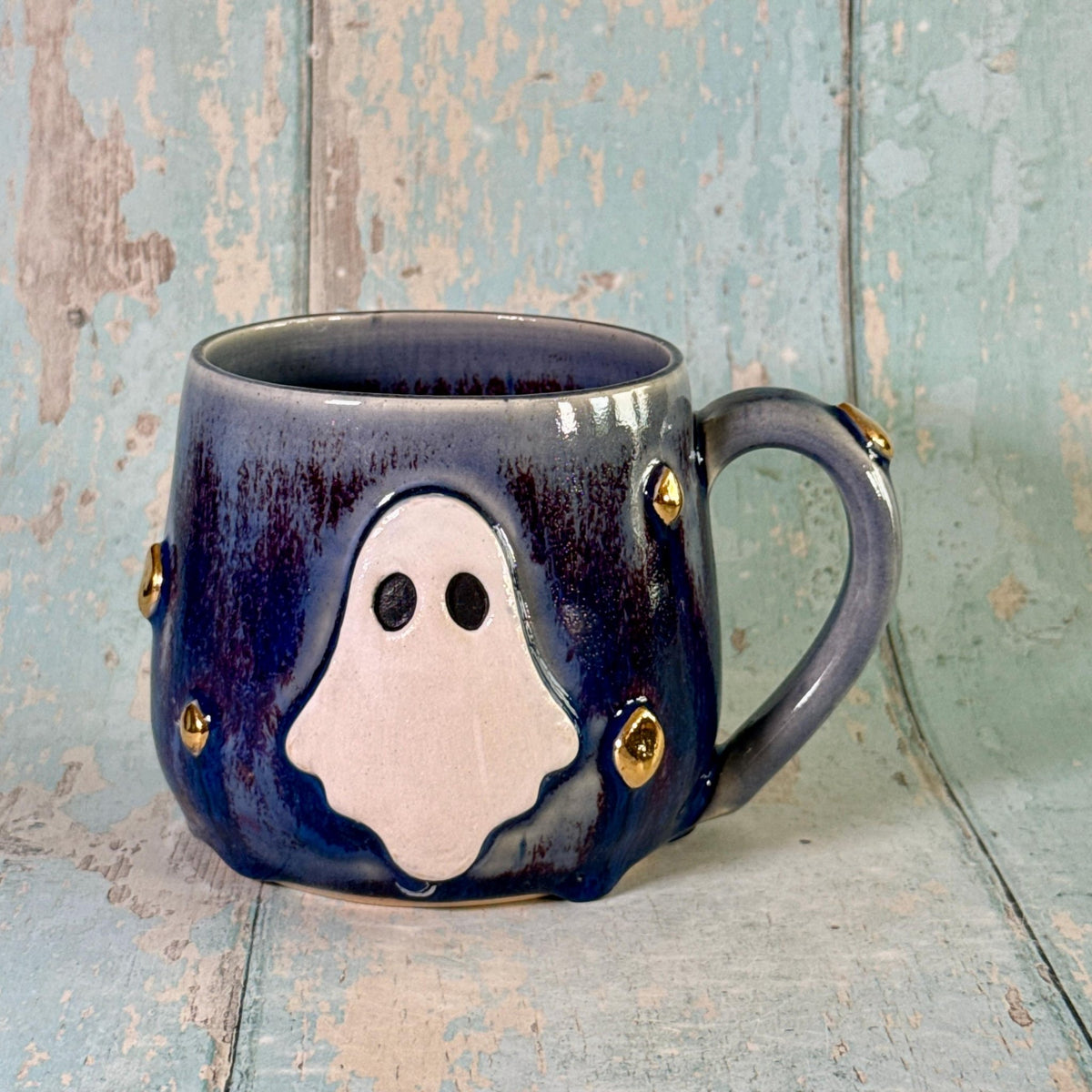 Purple Ghost Mug, Handmade Ceramic Cup, Spooky Halloween Mug - FJD Ceramics