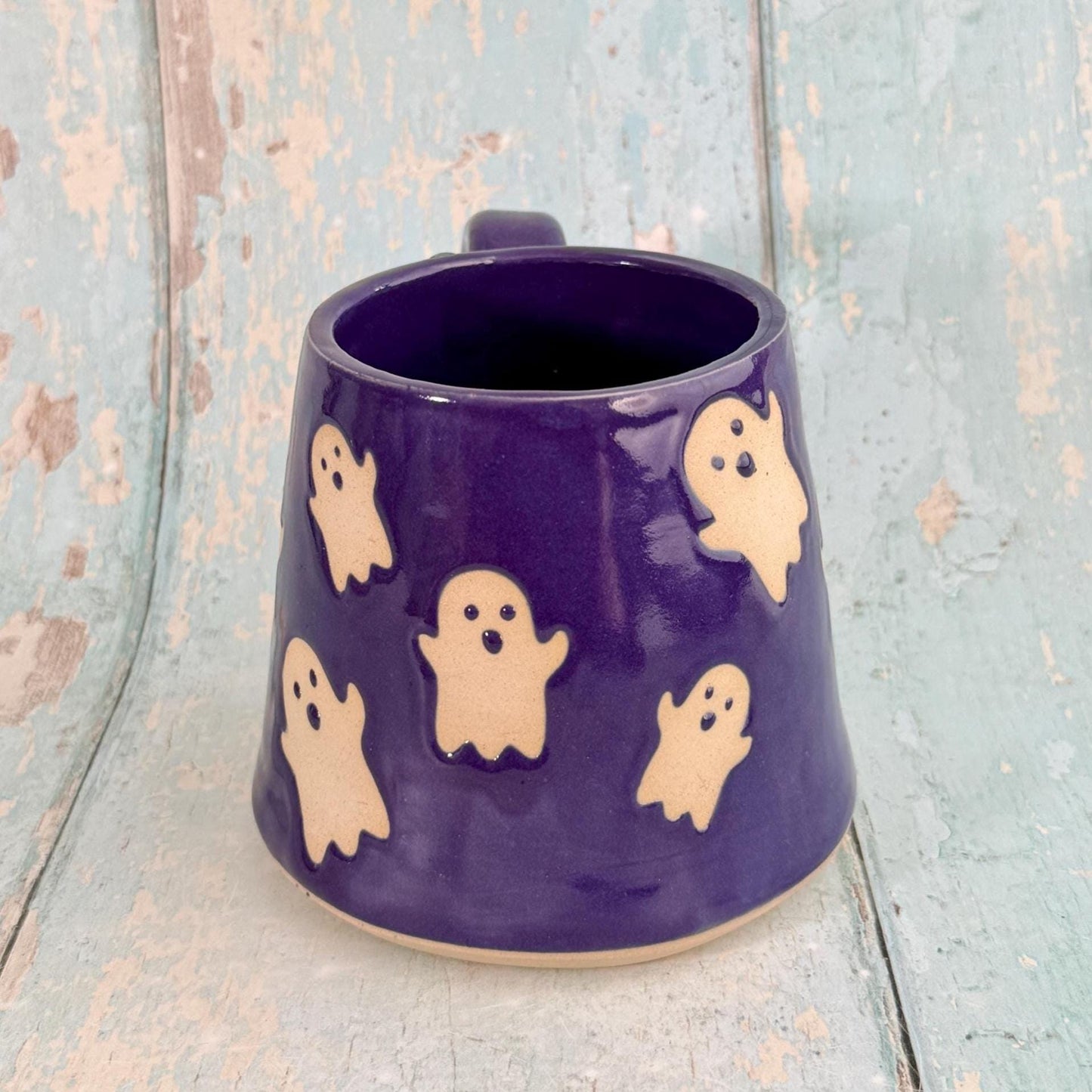 Purple Ghost Mug, Handmade Ceramic Cup, Spooky Halloween Mug - FJD Ceramics