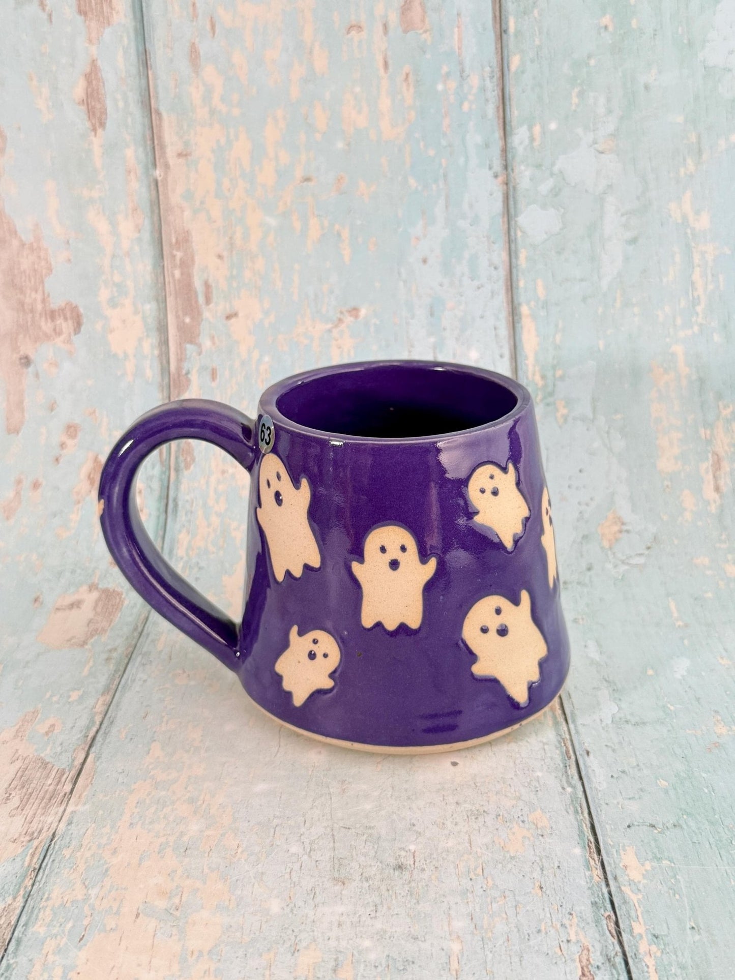 Purple Ghost Mug, Handmade Ceramic Cup, Spooky Halloween Mug - FJD Ceramics