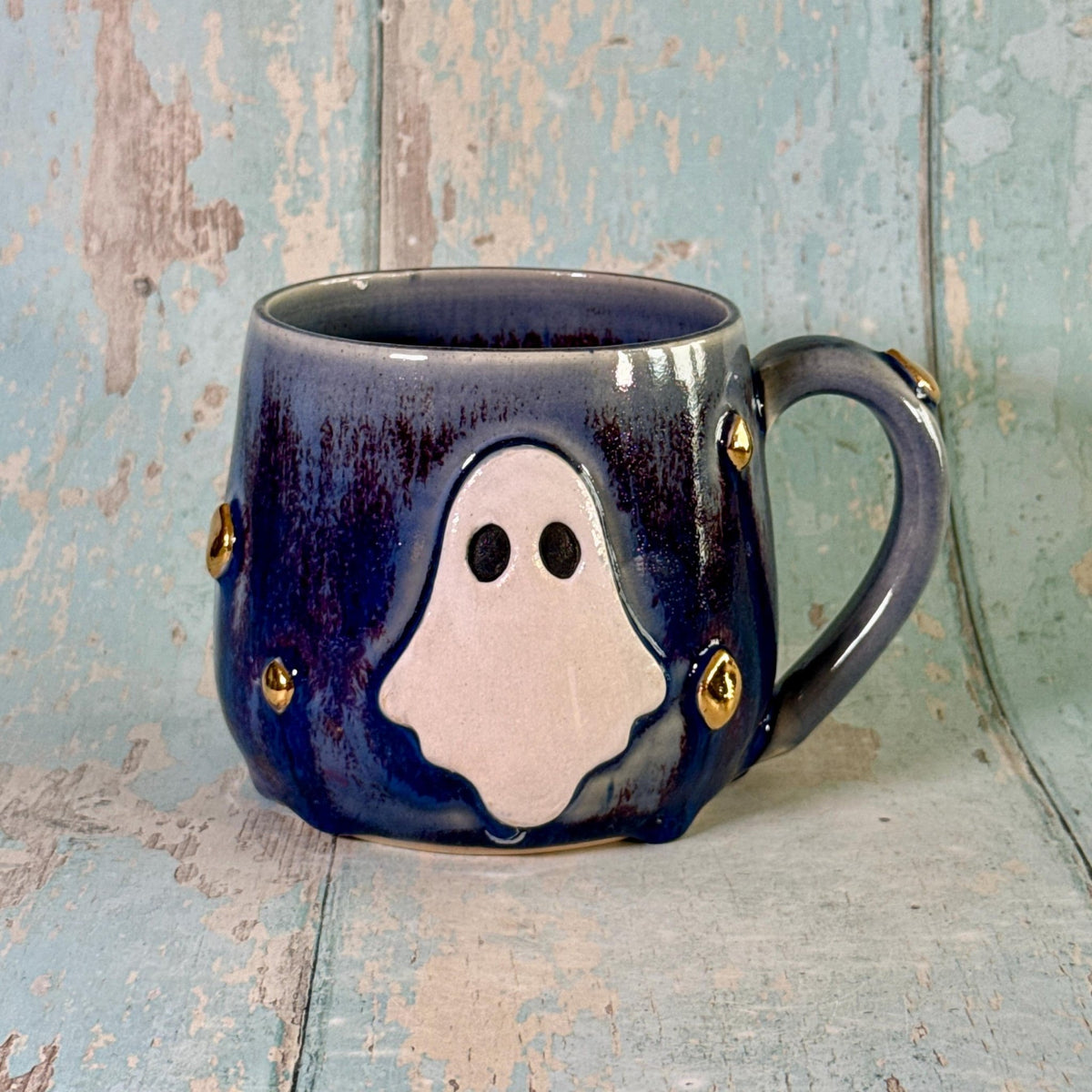 Purple Ghost Mug, Handmade Ceramic Cup, Spooky Halloween Mug - FJD Ceramics