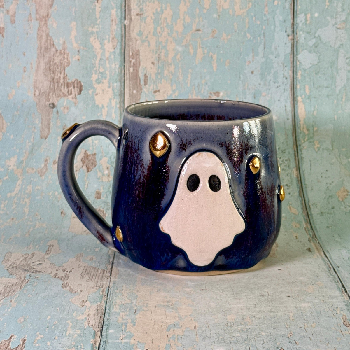 Purple Ghost Mug, Handmade Ceramic Cup, Spooky Halloween Mug - FJD Ceramics