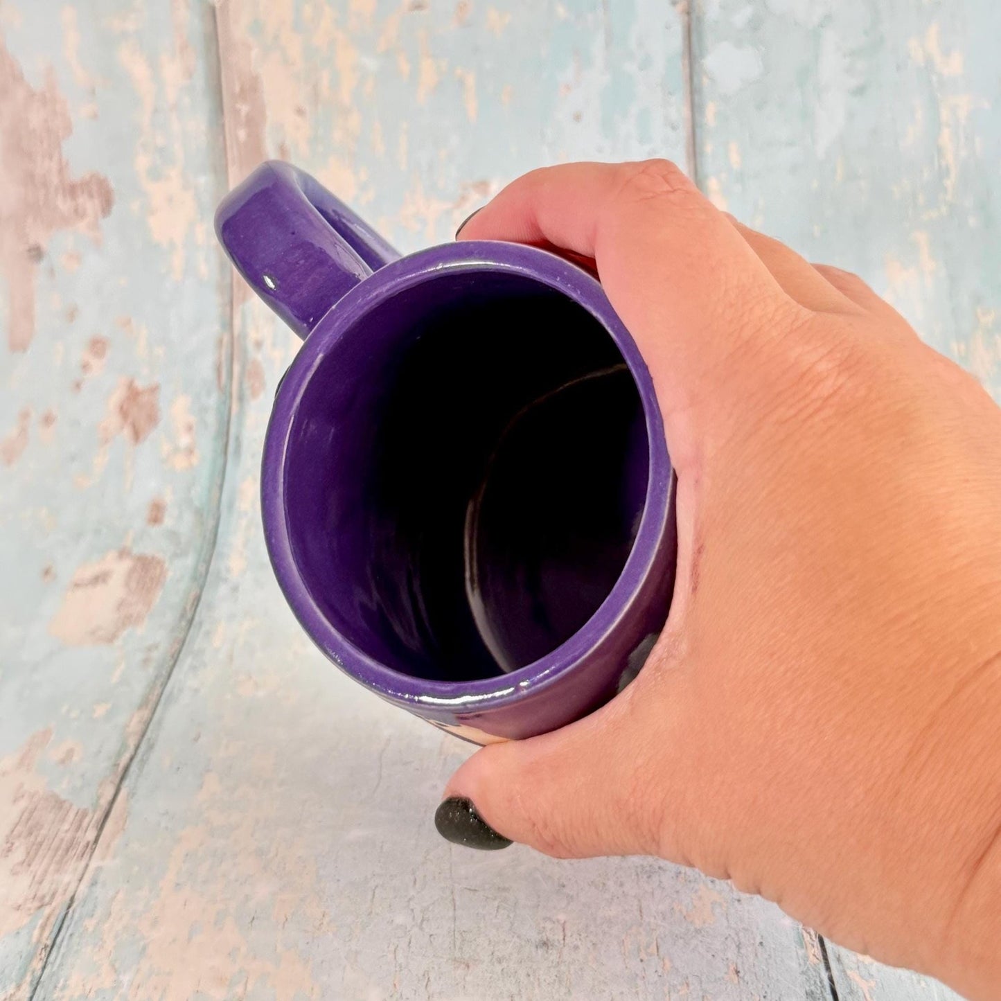 Purple Ghost Mug, Handmade Ceramic Cup, Spooky Halloween Mug - FJD Ceramics