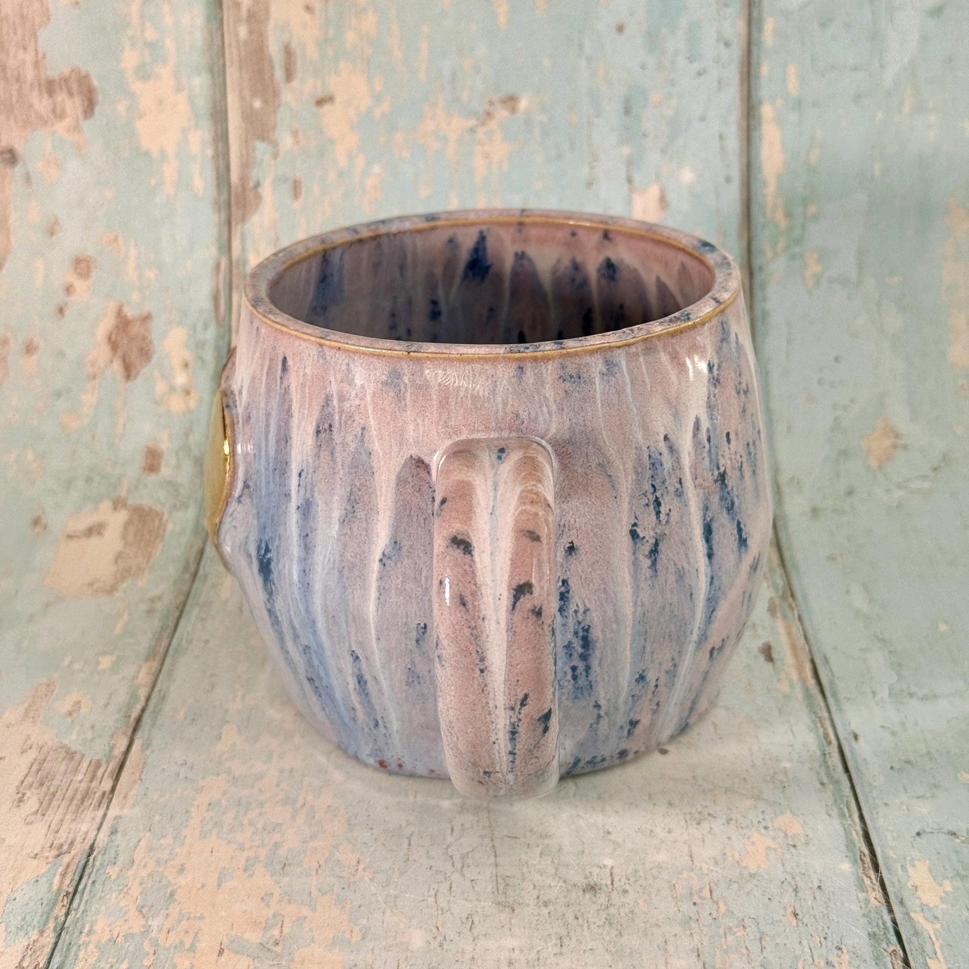 Purple Gold Heart Ceramic Mug, Large Pottery Cup - FJD Ceramics