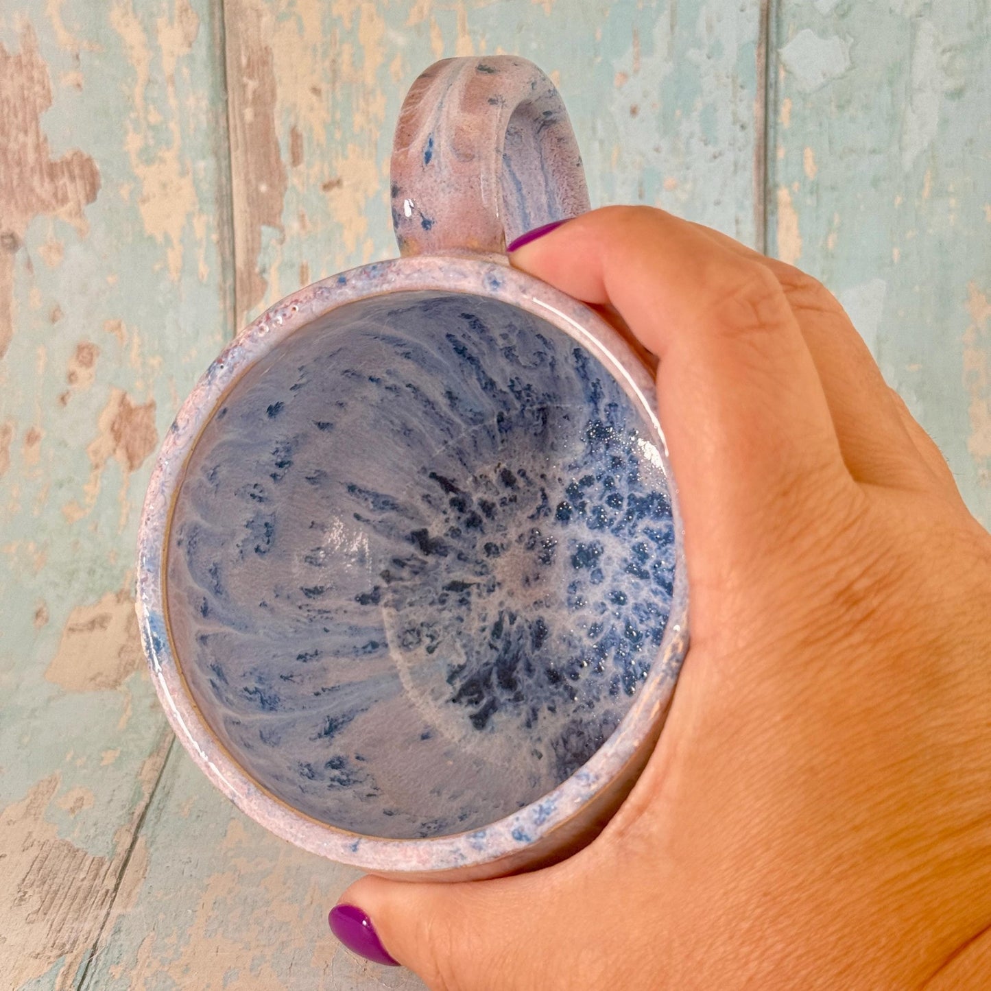 Purple Gold Heart Ceramic Mug, Large Pottery Cup - FJD Ceramics