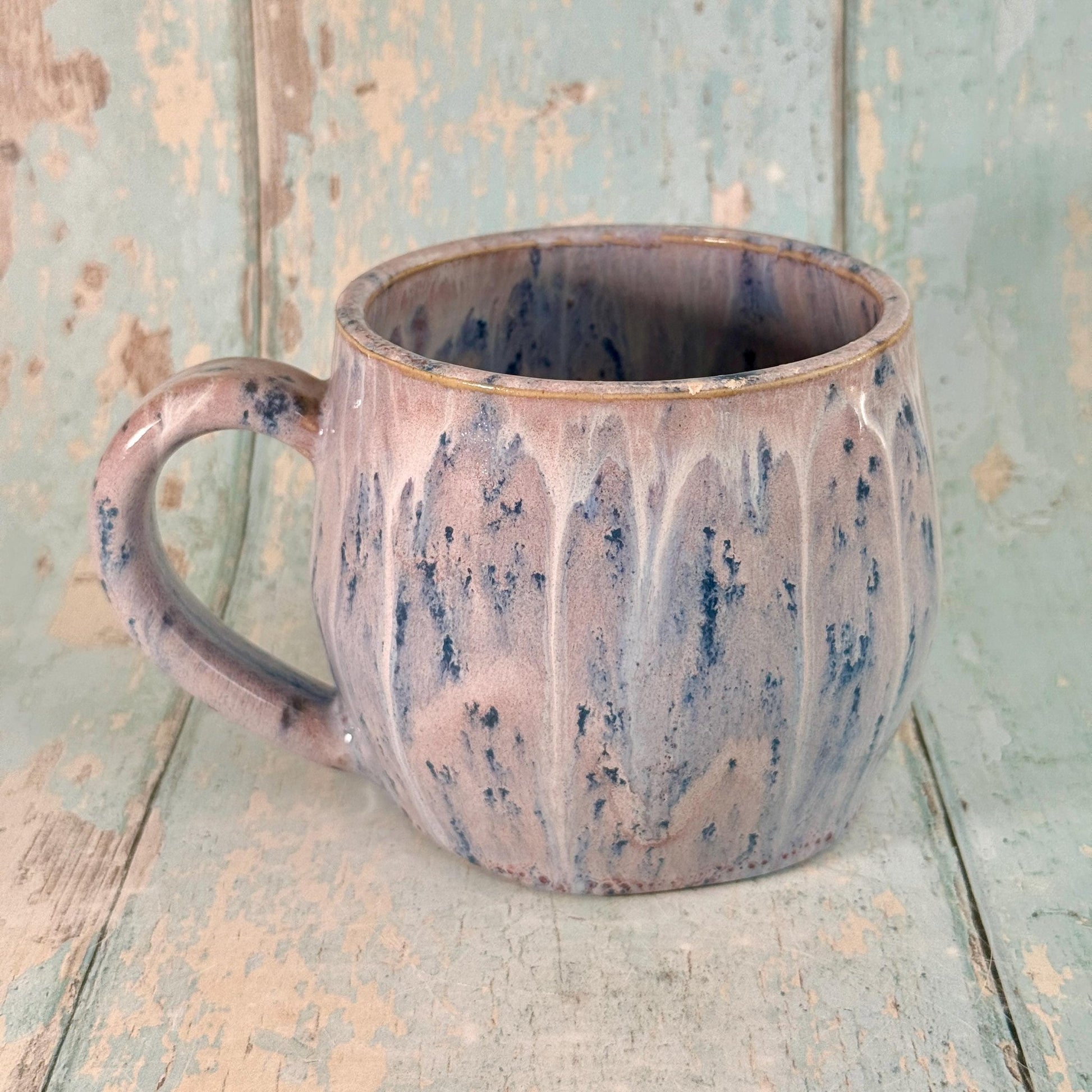 Purple Gold Heart Ceramic Mug, Large Pottery Cup - FJD Ceramics
