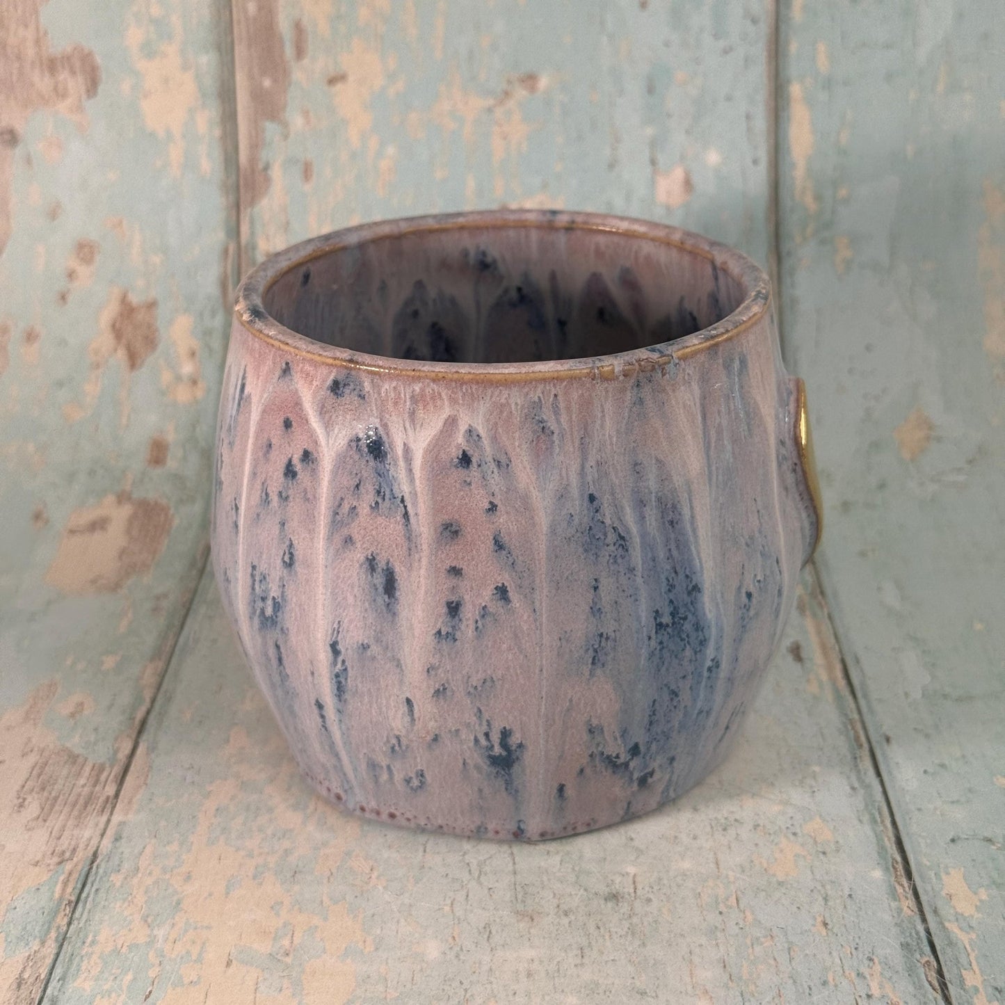 Purple Gold Heart Ceramic Mug, Large Pottery Cup - FJD Ceramics