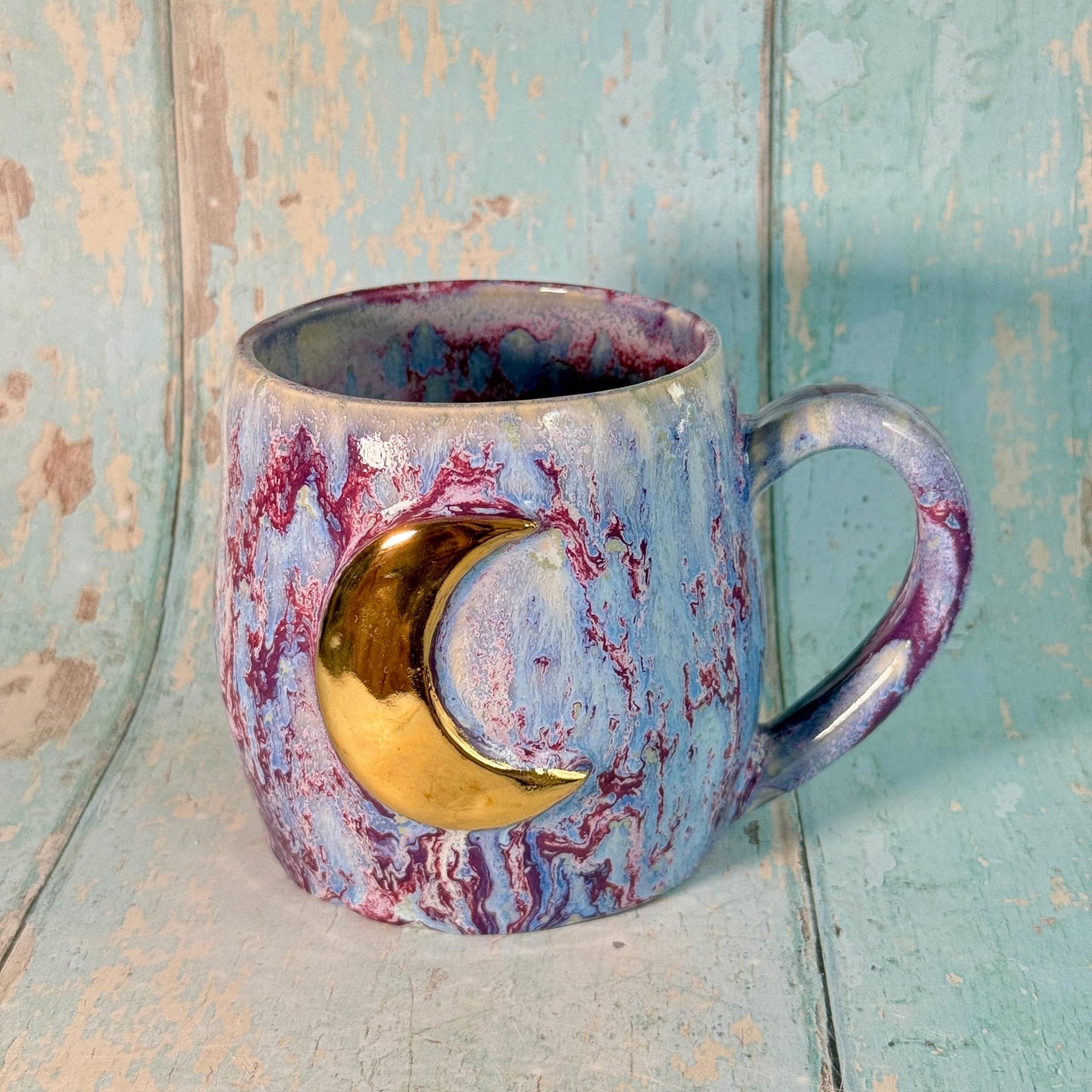 Purple Gold Moon Mug, Handmade Ceramic Mug - FJD Ceramics