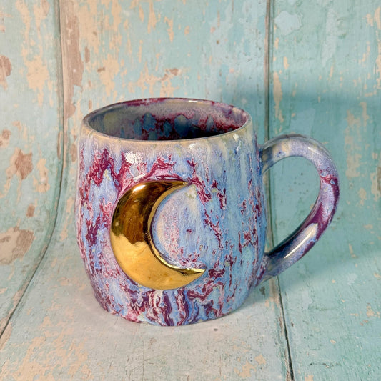 Purple Gold Moon Mug, Handmade Ceramic Mug - FJD Ceramics