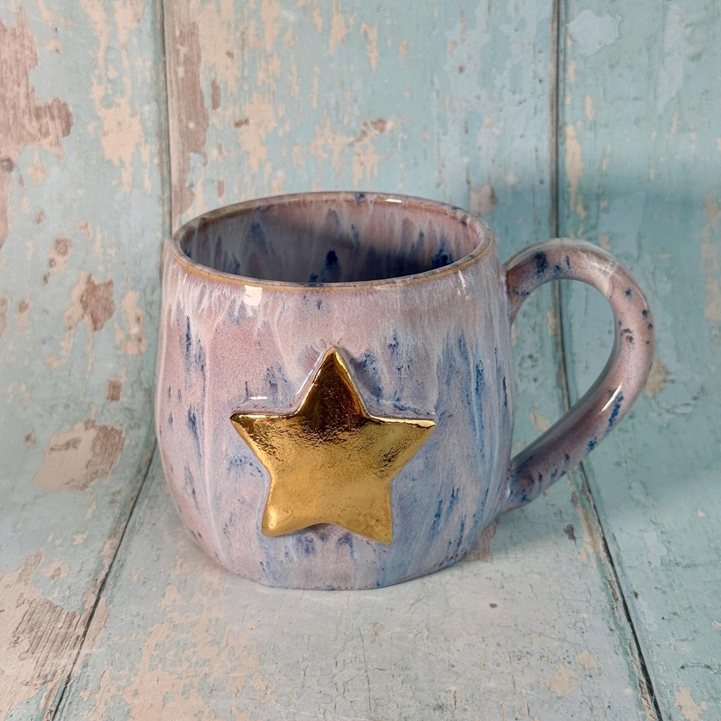 Purple Gold Star Mug, Handmade Ceramic Mug - FJD Ceramics