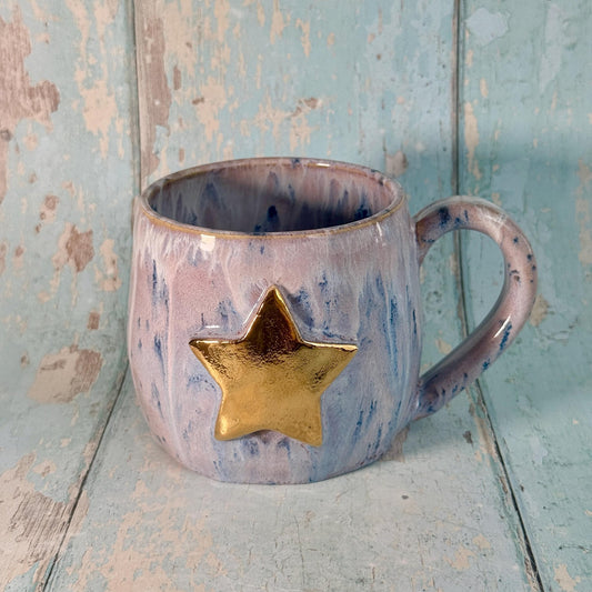 Purple Gold Star Mug, Handmade Ceramic Mug - FJD Ceramics