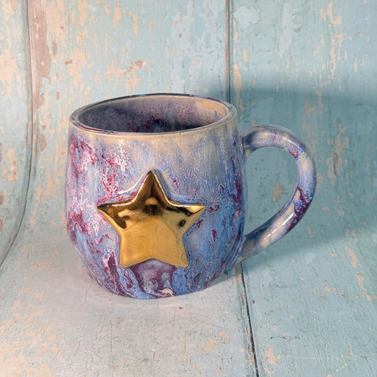 Purple Gold Star Mug, Handmade Ceramic Mug - FJD Ceramics
