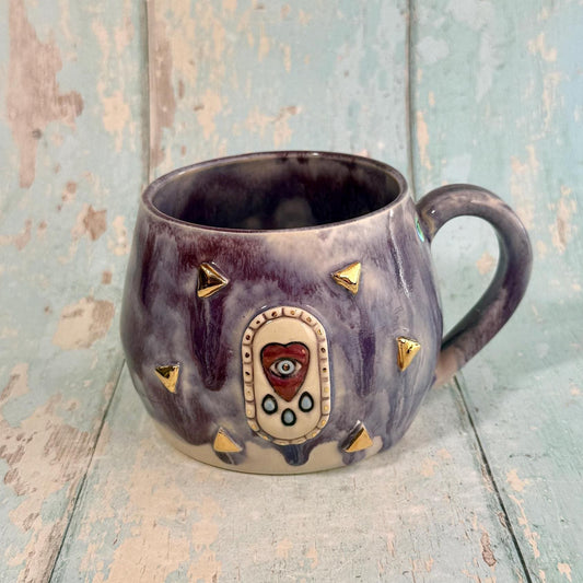 Purple Heart Mug, Boho Ceramic Cup - FJD Ceramics