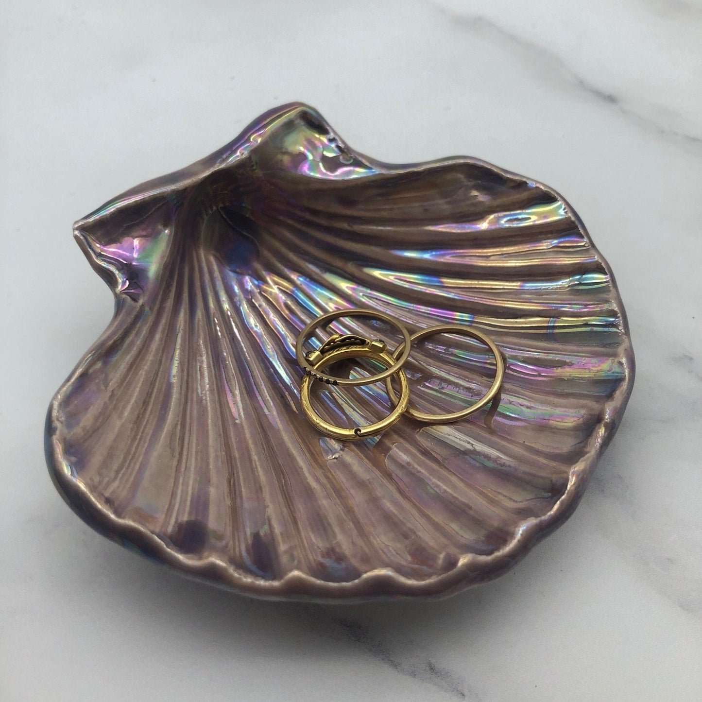 Purple Jewellery Dish, Ceramic Sea Shell - FJD Ceramics