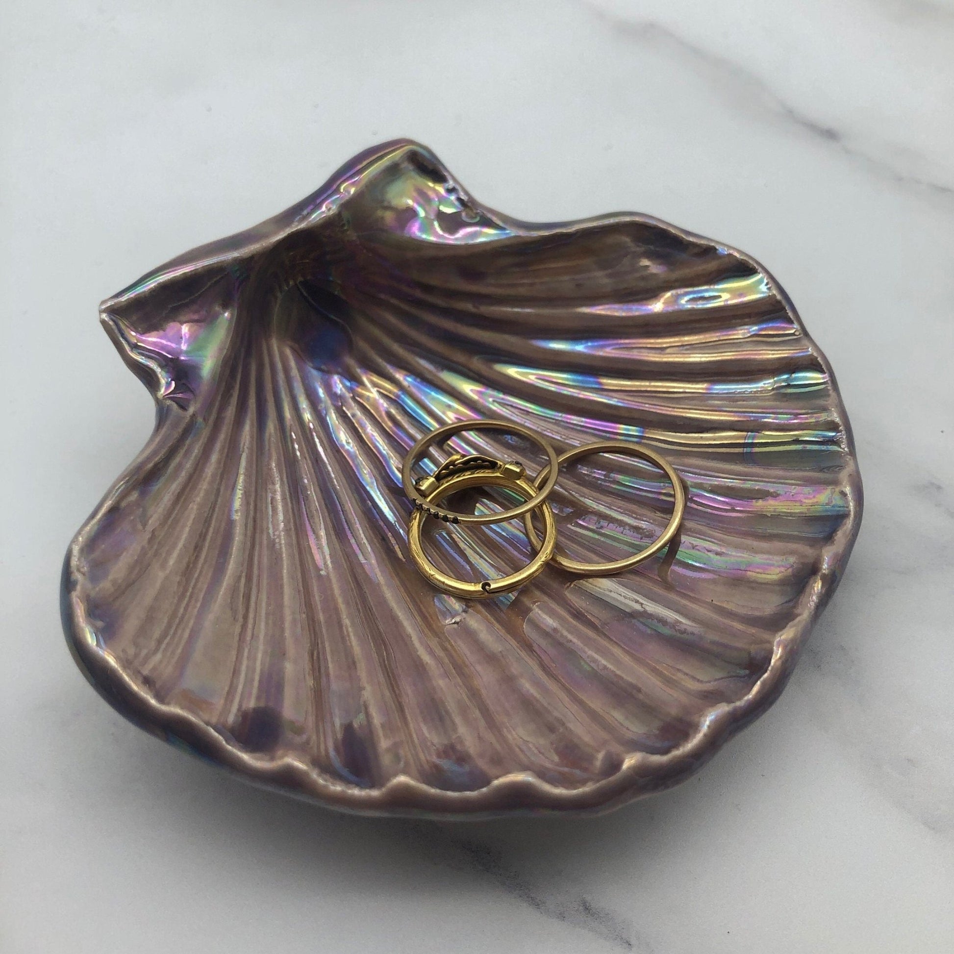 Purple Jewellery Dish, Ceramic Sea Shell - FJD Ceramics
