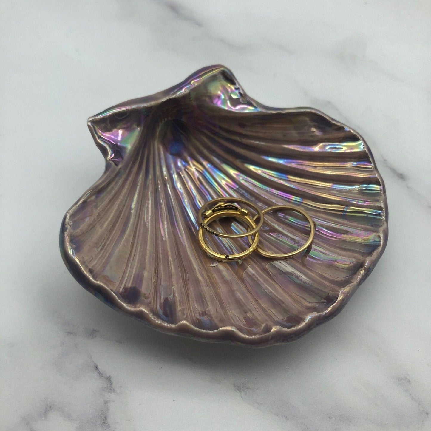 Purple Jewellery Dish, Ceramic Sea Shell - FJD Ceramics