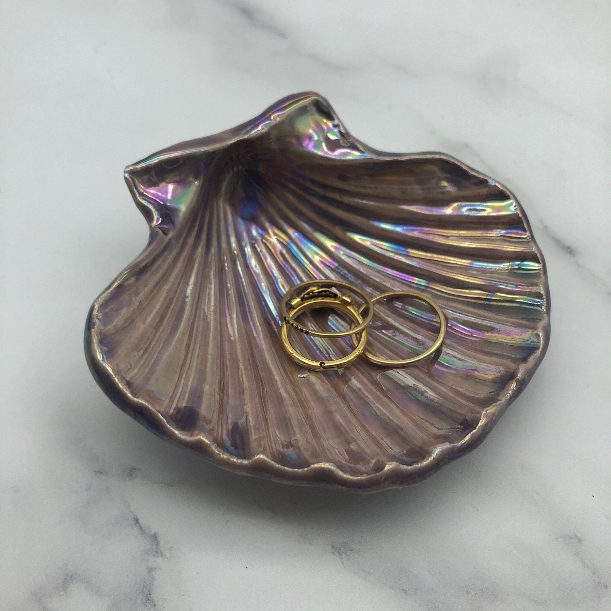 Purple Jewellery Dish, Ceramic Sea Shell - FJD Ceramics