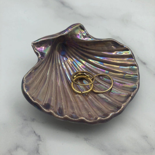 Purple Jewellery Dish, Ceramic Sea Shell - FJD Ceramics