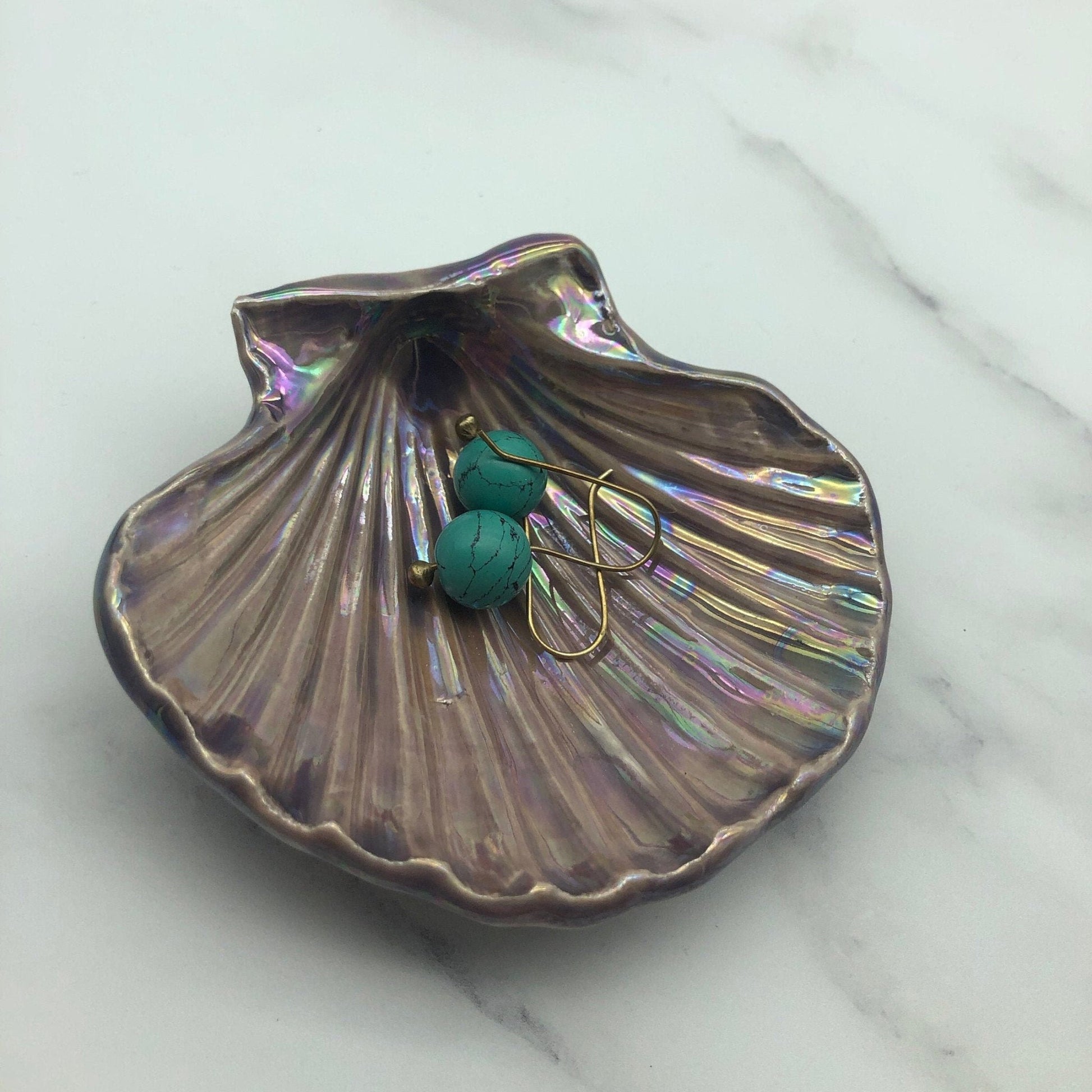 Purple Jewellery Dish, Ceramic Sea Shell - FJD Ceramics