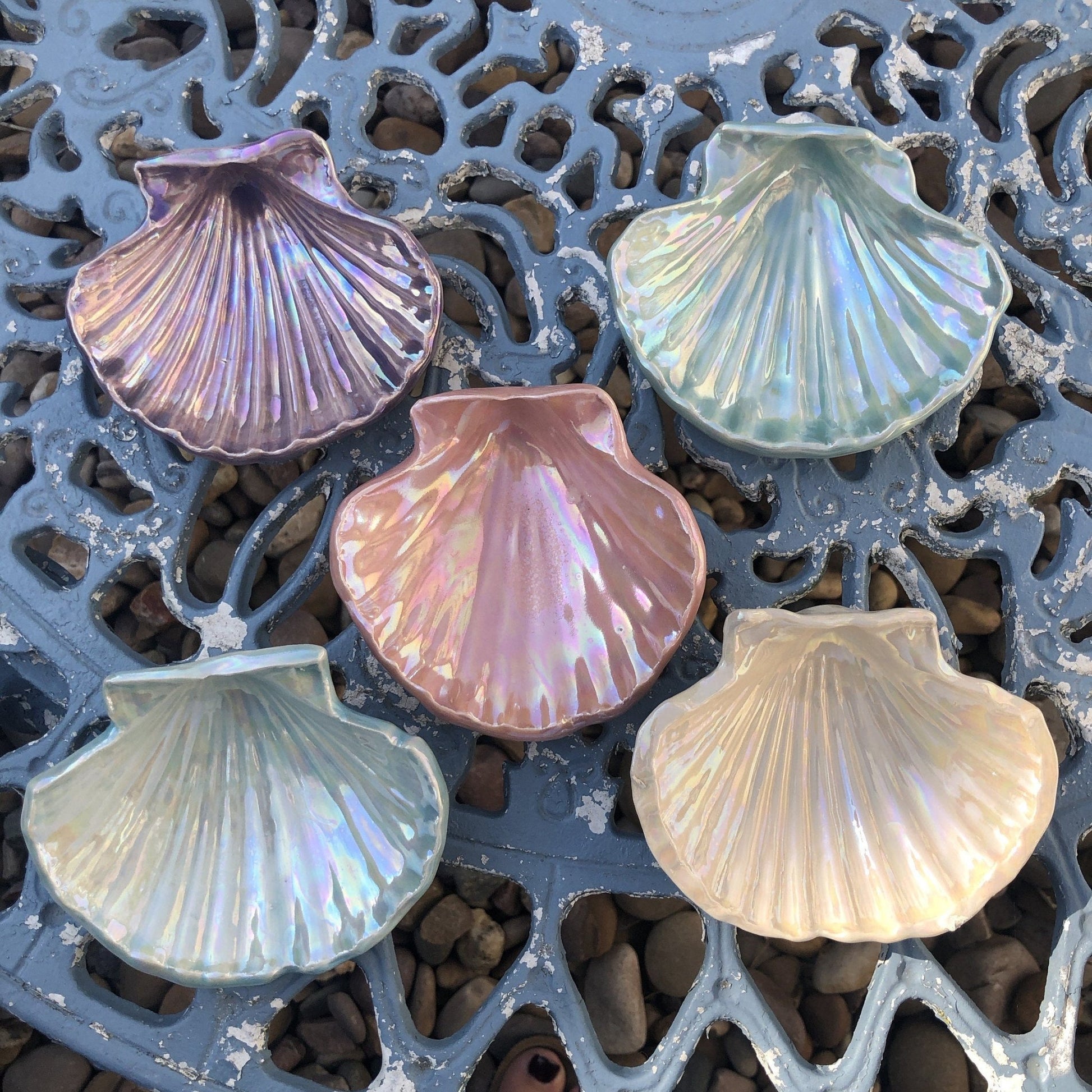 Purple Jewellery Dish, Ceramic Sea Shell - FJD Ceramics