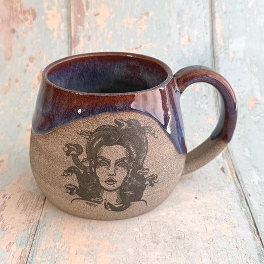 Purple Medusa Mug, Large Flower Ceramic Cup - FJD Ceramics