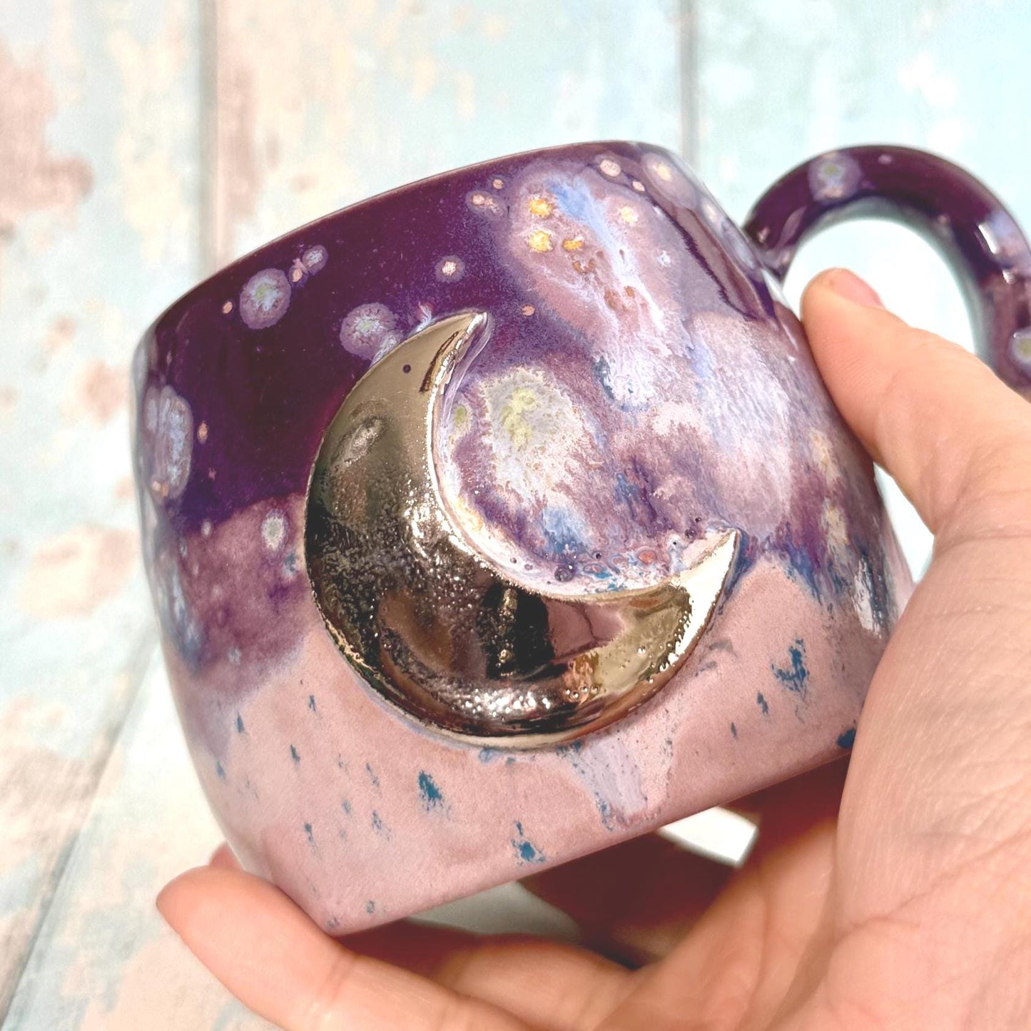 Purple Moon Celestial Mug, Large Ceramic Cup - FJD Ceramics
