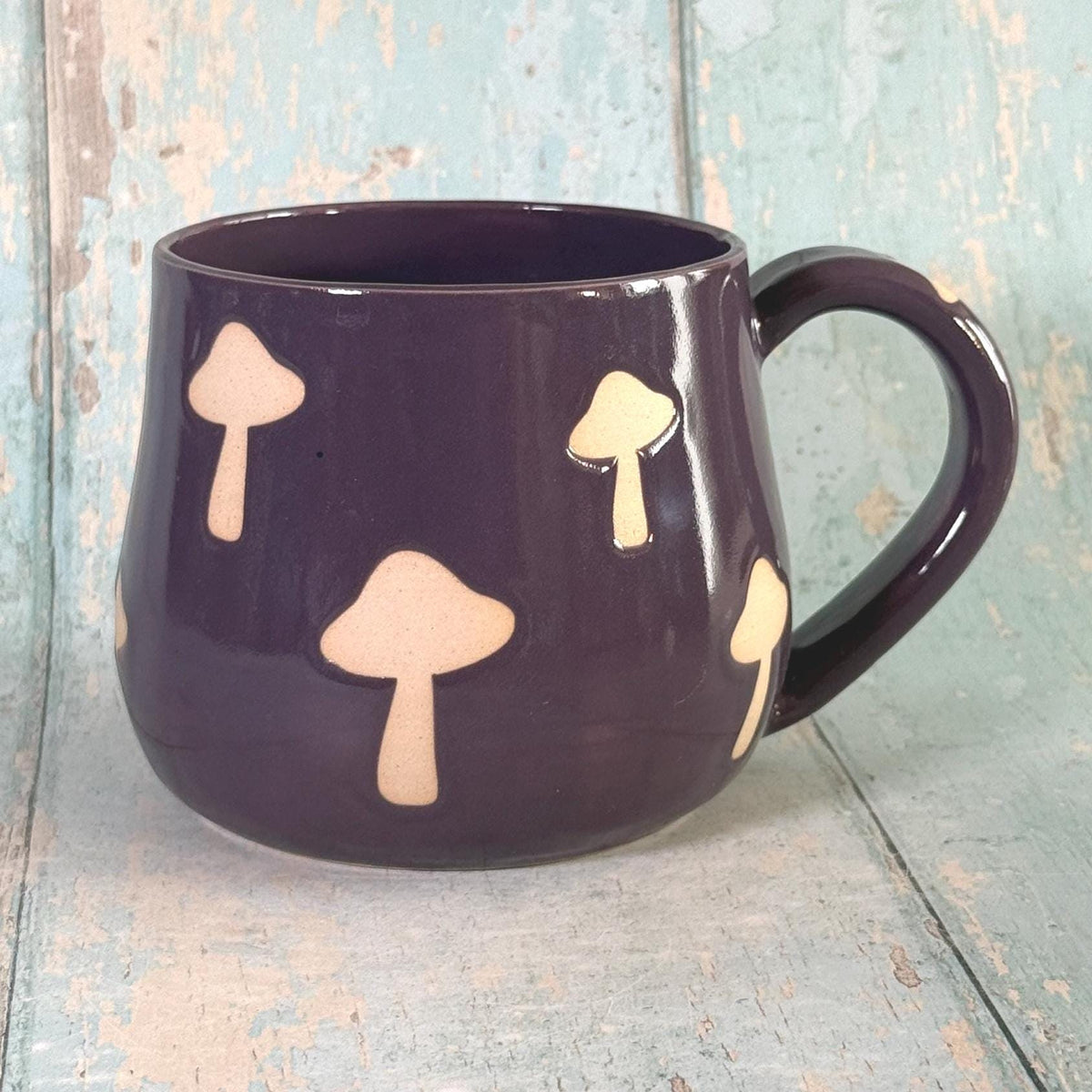 Purple Mushroom Mug, Handmade Ceramic Cup, Spooky Halloween Mug - FJD Ceramics