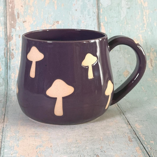 Purple Mushroom Mug, Handmade Ceramic Cup, Spooky Halloween Mug - FJD Ceramics