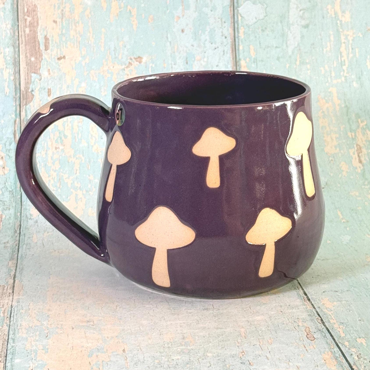 Purple Mushroom Mug, Handmade Ceramic Cup, Spooky Halloween Mug - FJD Ceramics