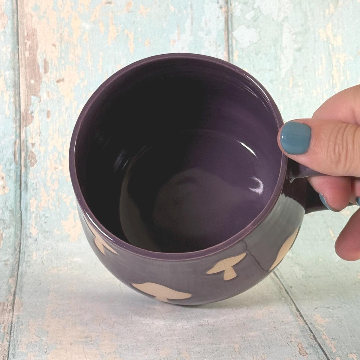 Purple Mushroom Mug, Handmade Ceramic Cup, Spooky Halloween Mug - FJD Ceramics