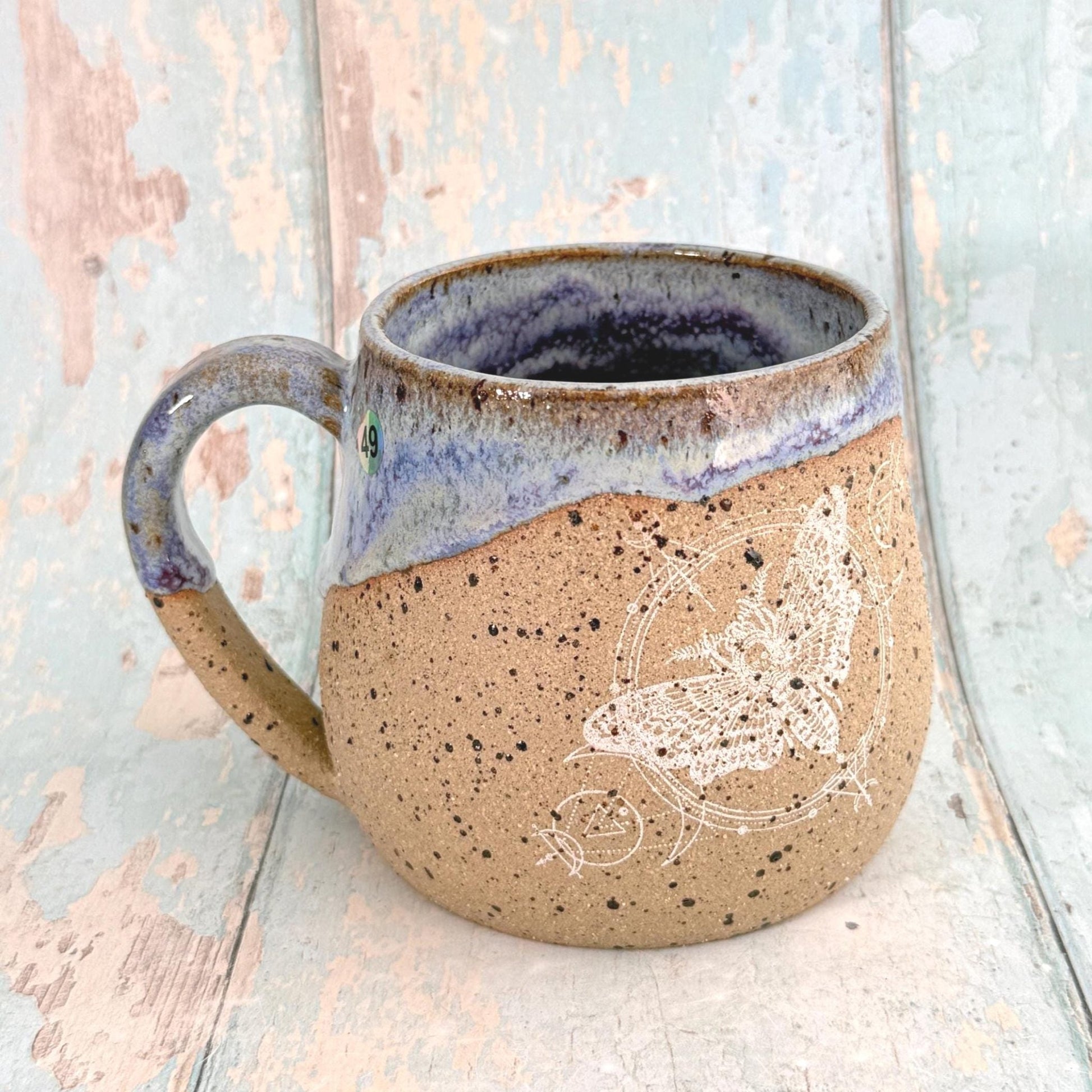 Purple Skull Moth Mug, Large Black Ceramic Cup - FJD Ceramics