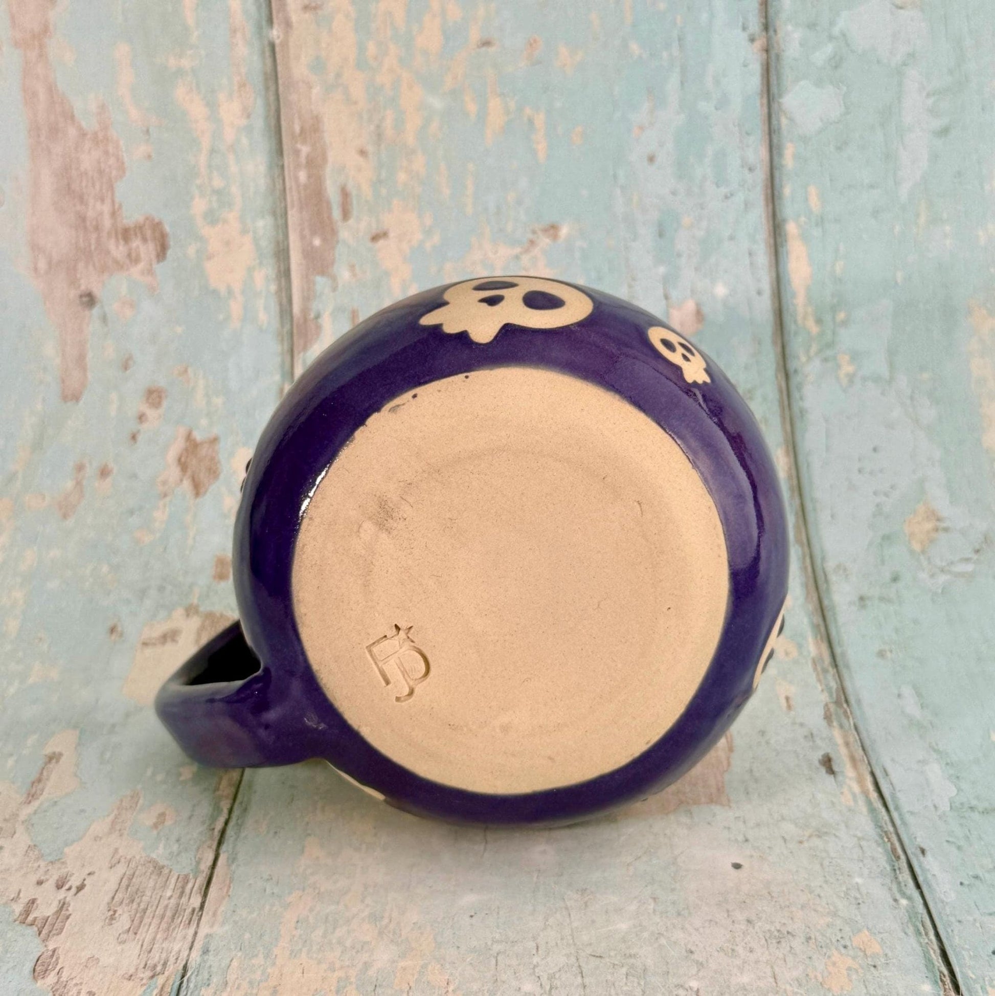 Purple Skull Mug, Handmade Ceramic Cup, Spooky Halloween Mug - FJD Ceramics