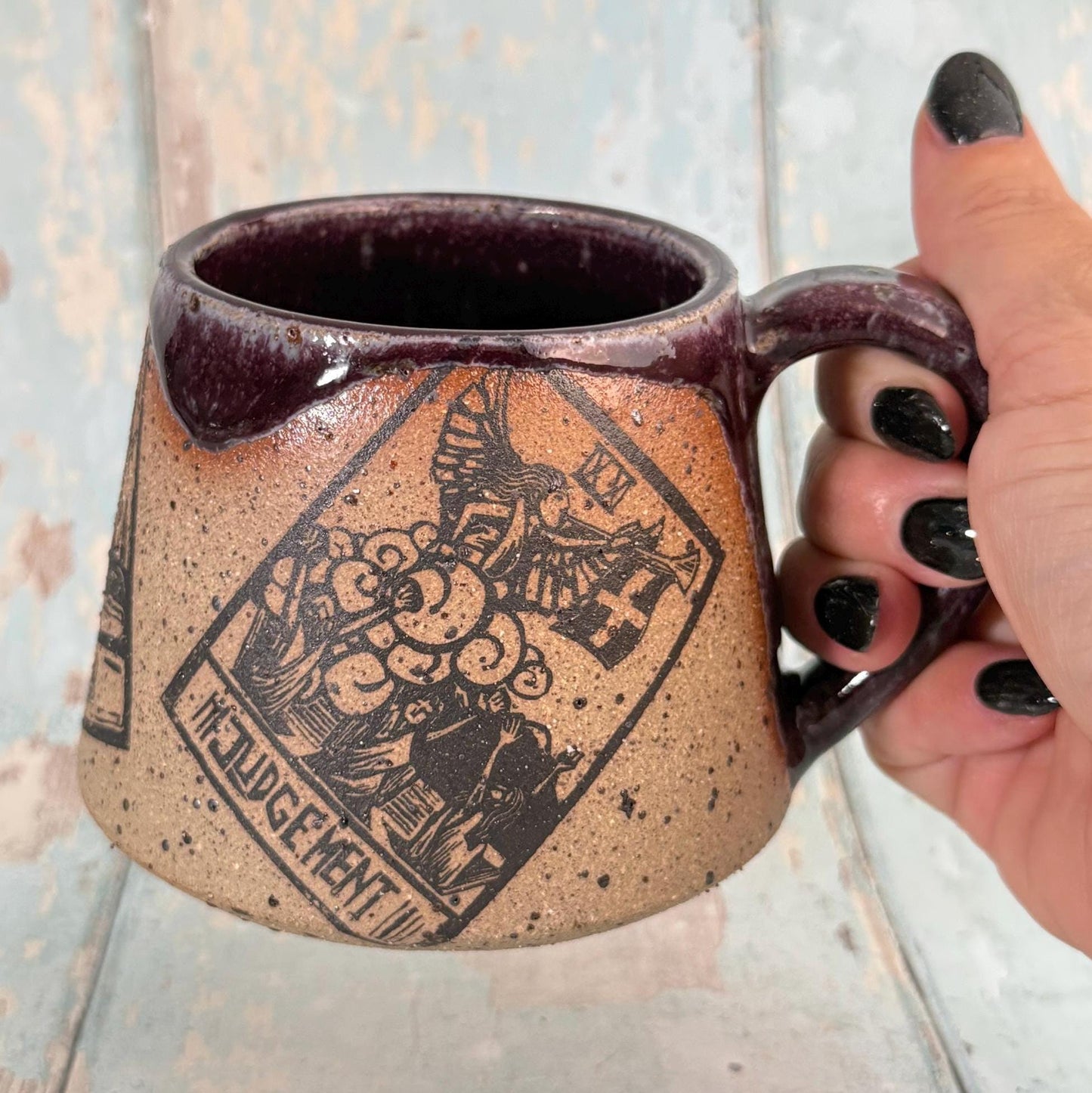 Purple Tarot Mug, Large Ceramic Cup - FJD Ceramics