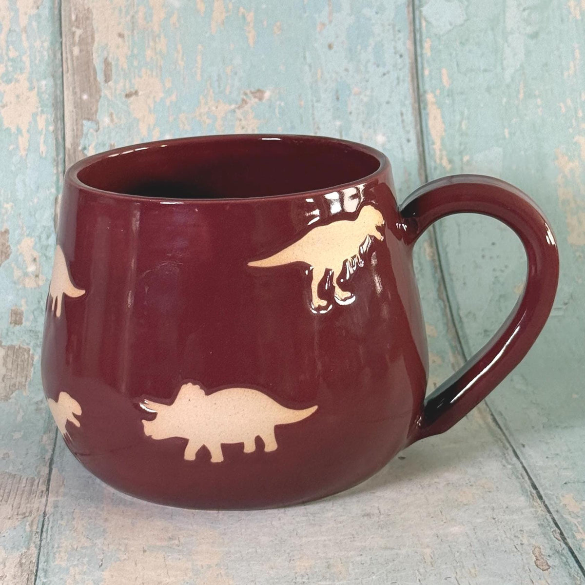 Red Dinosaur Mug, Large Ceramic Cup - FJD Ceramics