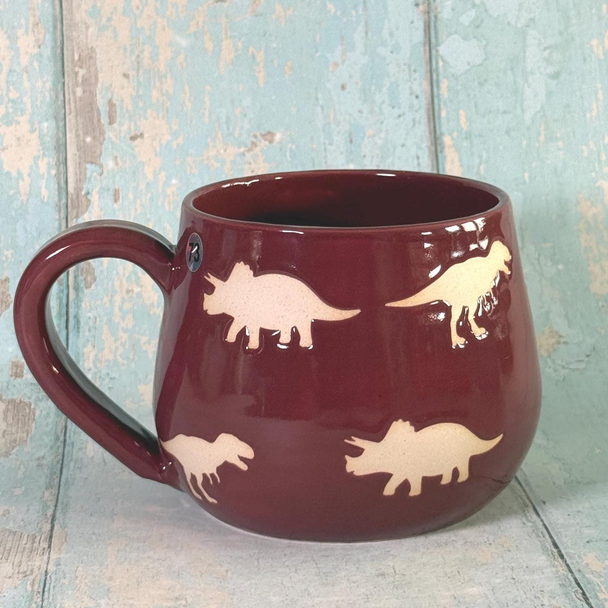 Red Dinosaur Mug, Large Ceramic Cup - FJD Ceramics