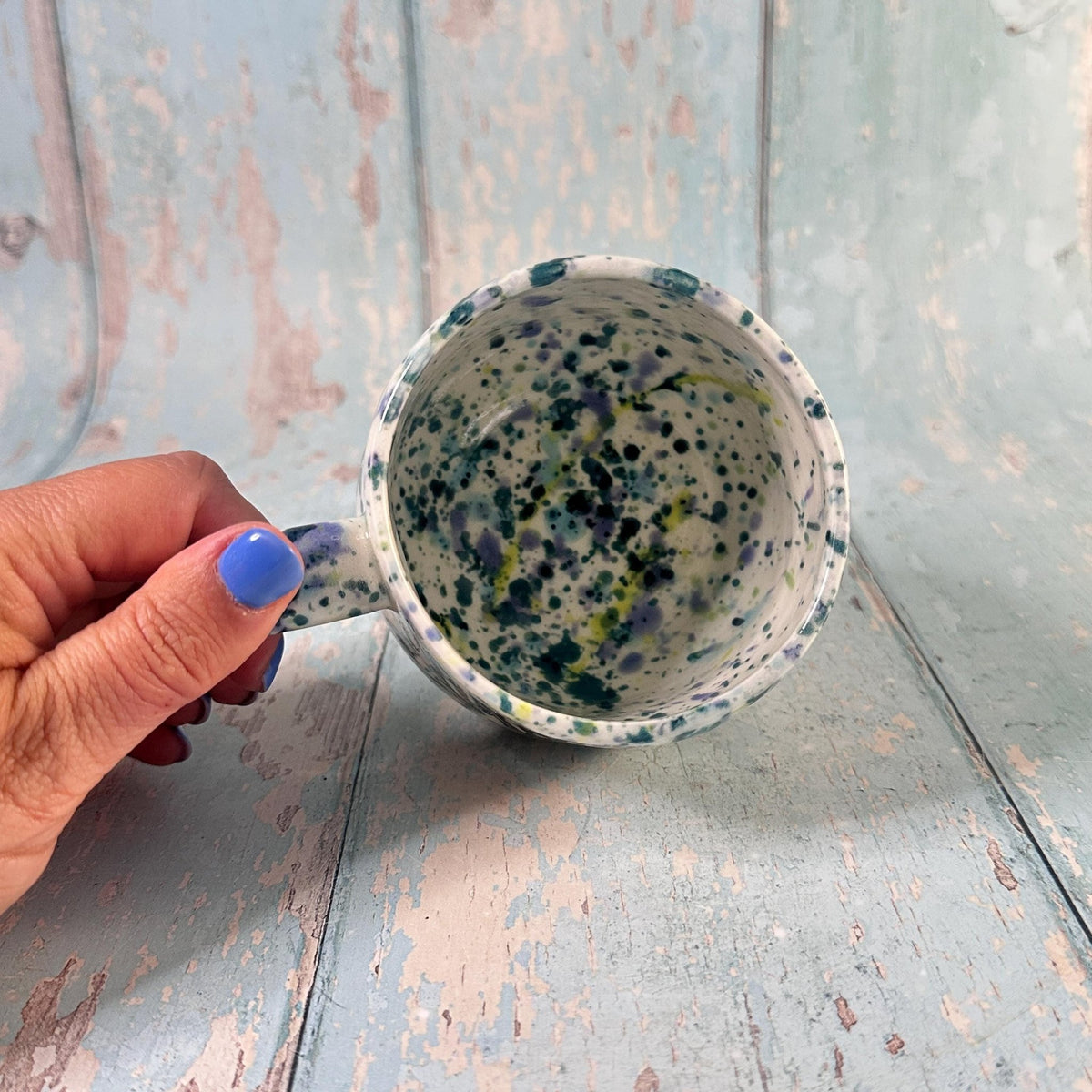Skull and Butterfly Mug, Blue Green Handmade Ceramic Cup - FJD Ceramics