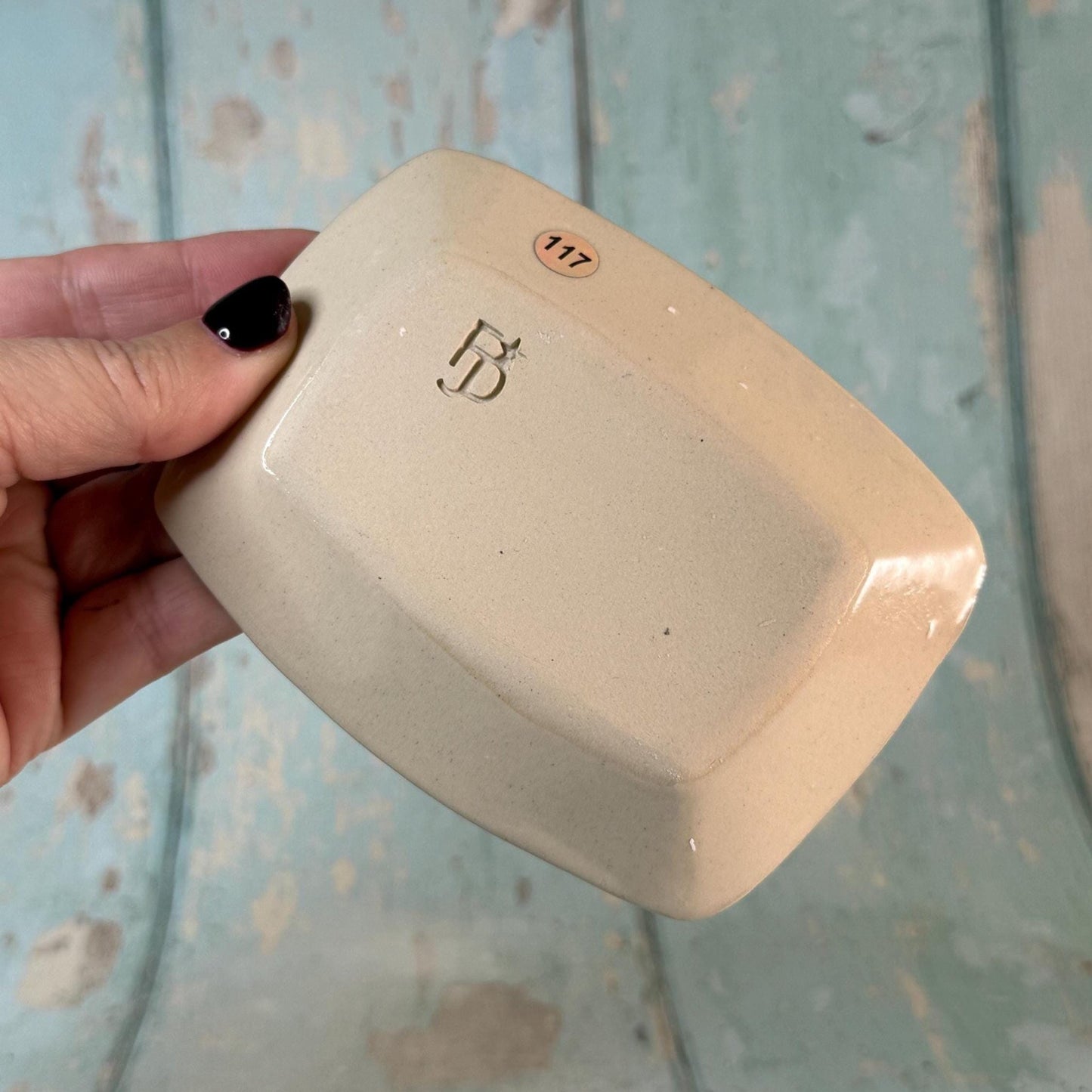 Small Black & White Floral Ring Dish, Handmade Rectangle Ceramic Pot - FJD Ceramics