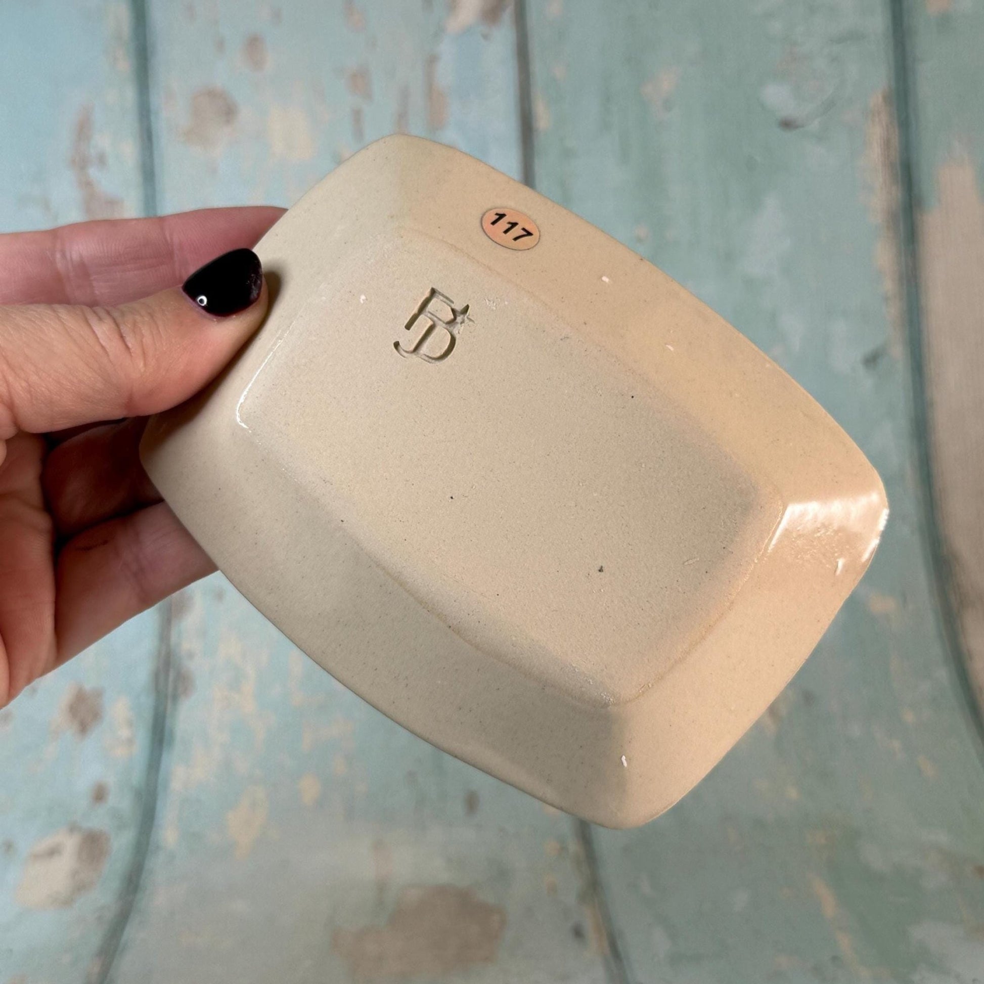 Small Black & White Floral Ring Dish, Handmade Rectangle Ceramic Pot - FJD Ceramics